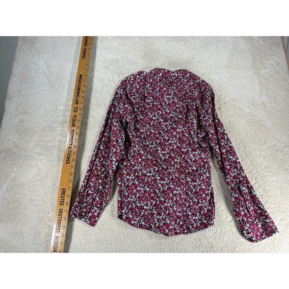 Banana Republic Soft Wash Womens Medium Pink Red Floral Button Down Long Slv